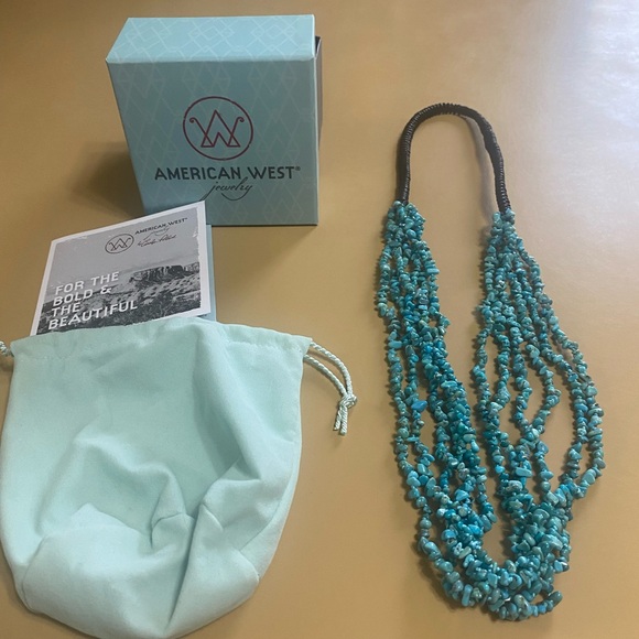 American West Jewelry - American West Turquoise & Leather Multi-Strand Necklace 15” long.